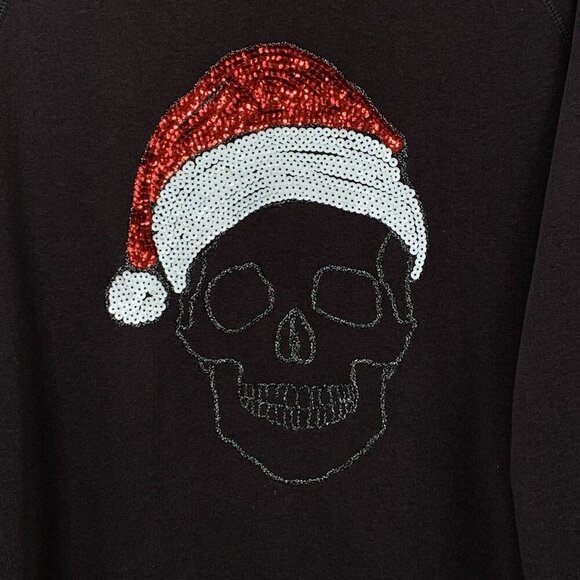 Bethany Mota Skull Christmas Sweatshirt Womens Medium Sequins Grey Red White - Picture 4 of 11